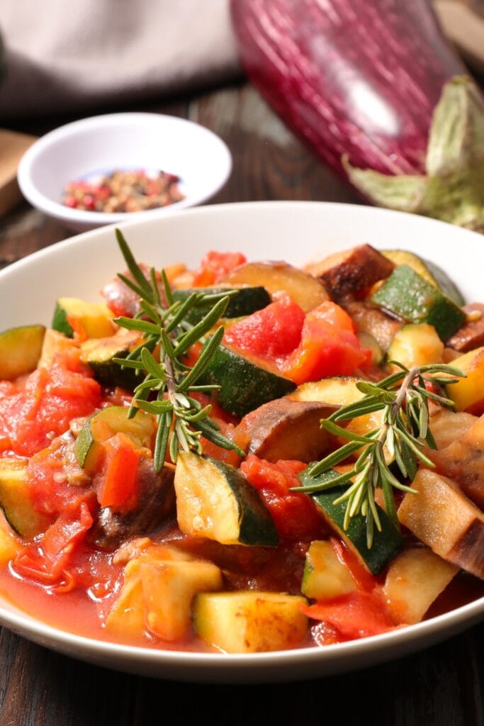 Healthy Vegetarian Ratatouille with Eggplant and Tomatoes