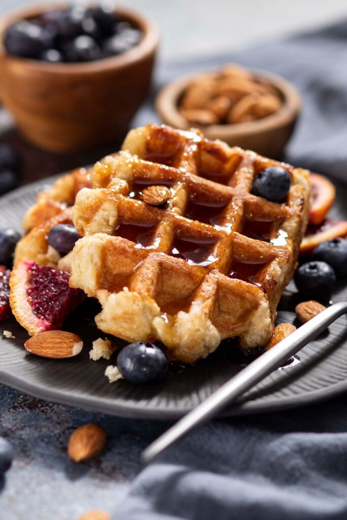 Healthy Waffle with Blueberries, Figs and Almonds