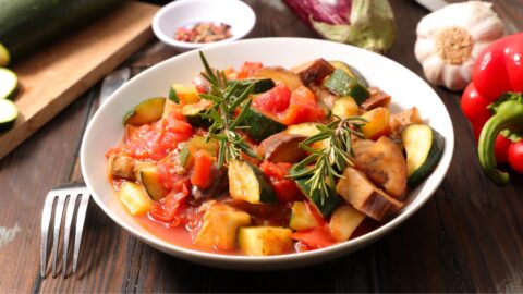 Healthy Vegetarian Ratatouille with Eggplants and Tomatoes
