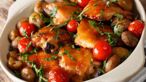 Homemade Baked Chicken with Tomatoes and Chestnuts