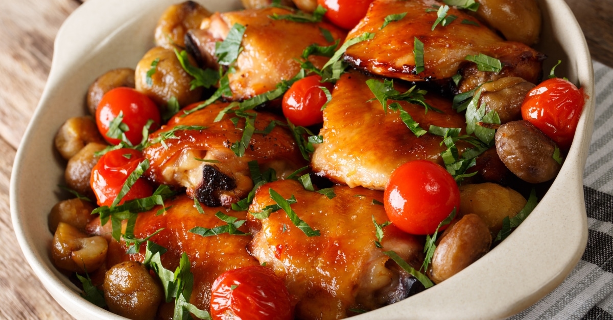 Homemade Baked Chicken with Tomatoes and Chestnuts