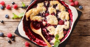 Homemade Berry Cobbler with Raspberries and Blueberries