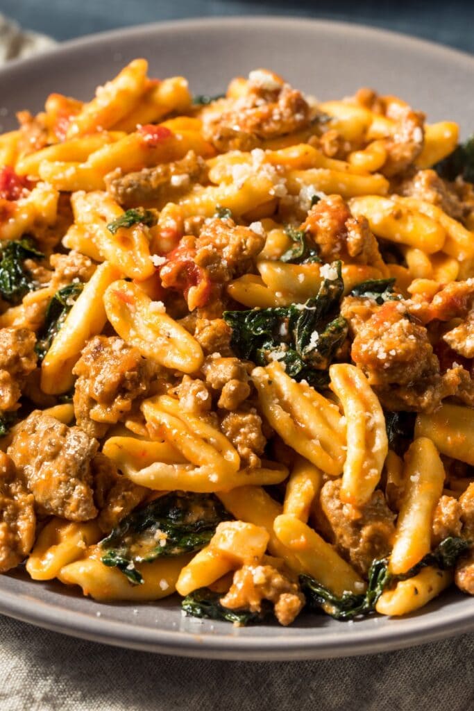 Homemade Cavatelli Pasta with Sausage and Spinach