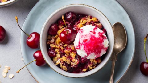 Homemade Cherry Crisp with Ice Cream