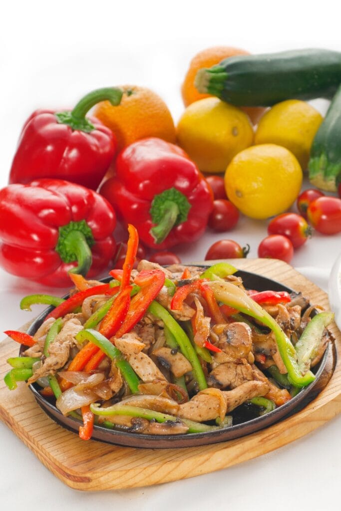 Homemade Chicken Fajitas with Peppers and Other Ingredients