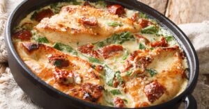 Homemade Creamy Chicken with Sun-Dried Tomatoes, Spinach and Sauce