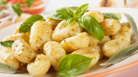 Homemade Gnocchi with Pesto Sauce and Basil