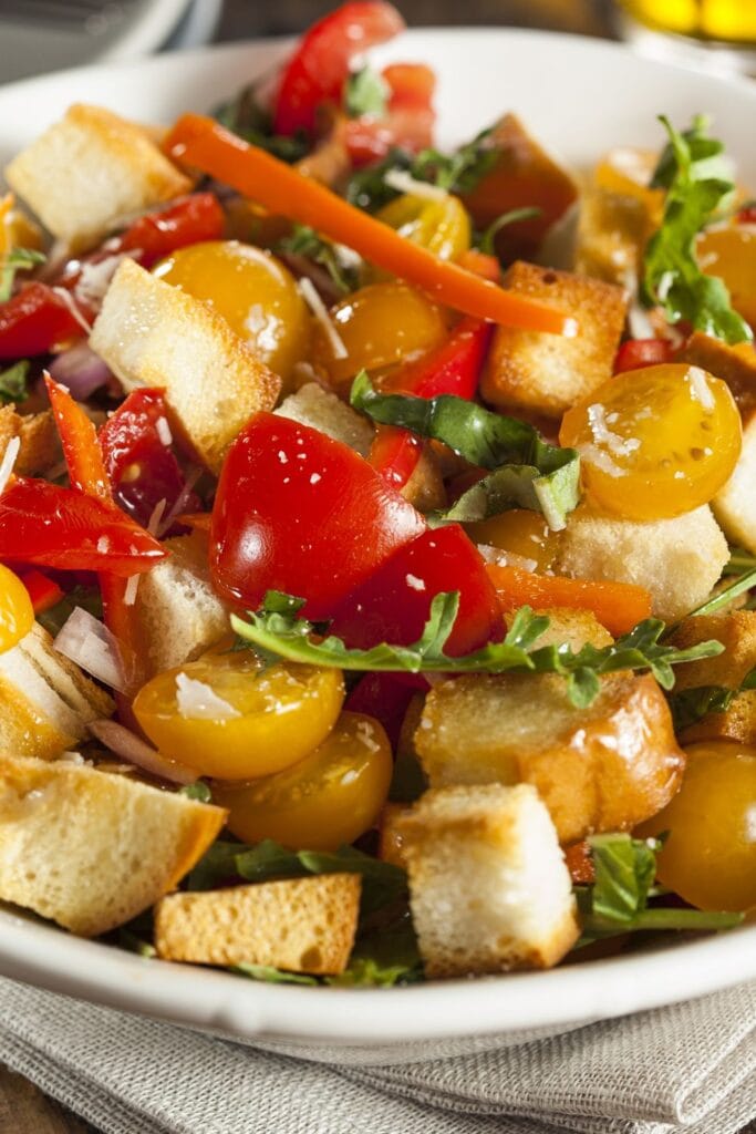 Homemade Panzanella Salad with Bread Crumbs, Tomatoes and Carrots