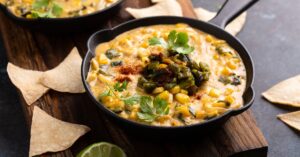 Homemade Queso Dip with Corn and Poblano Peppers
