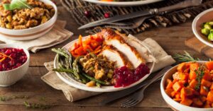 Homemade Roasted Turkey with Stuffing, Green Beans, Cranberry Sauce and Carrots