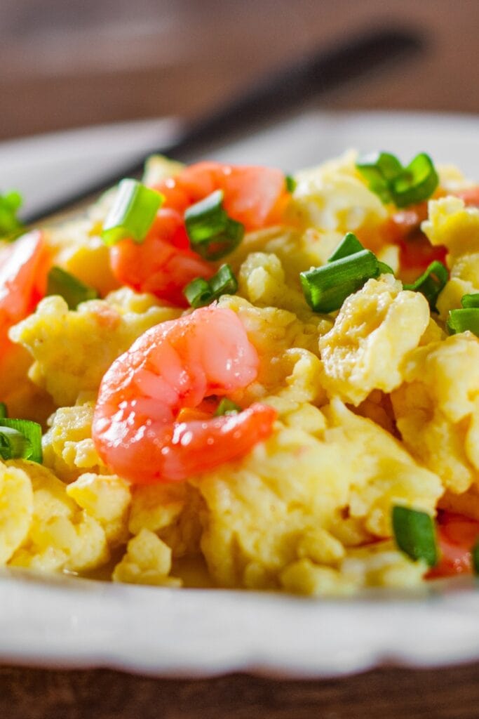 Homemade Scrambled Egg with Shrimp and Onions