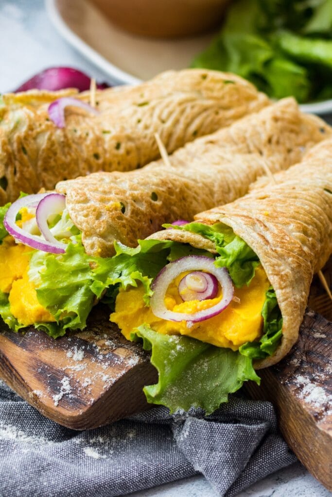 Homemade Tortilla Flatbread Wraps with Egg and Lettuce