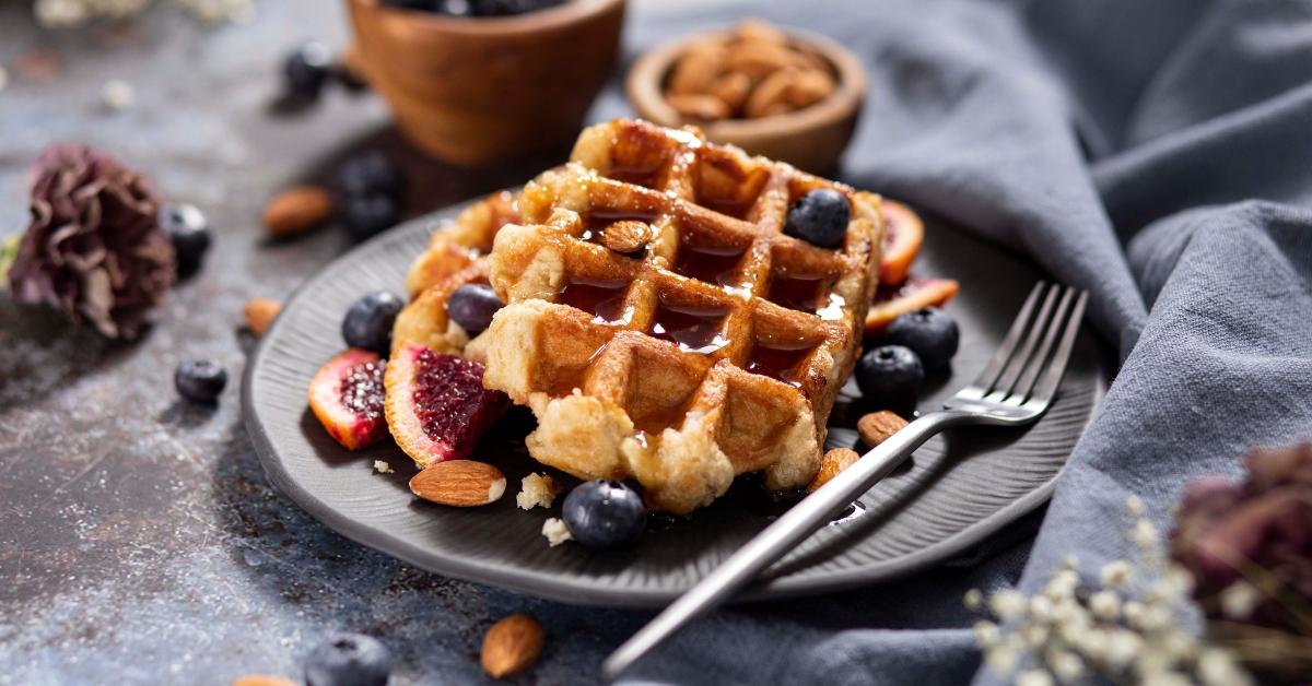 Homemade Waffles with Figs, Blueberries and Almonds