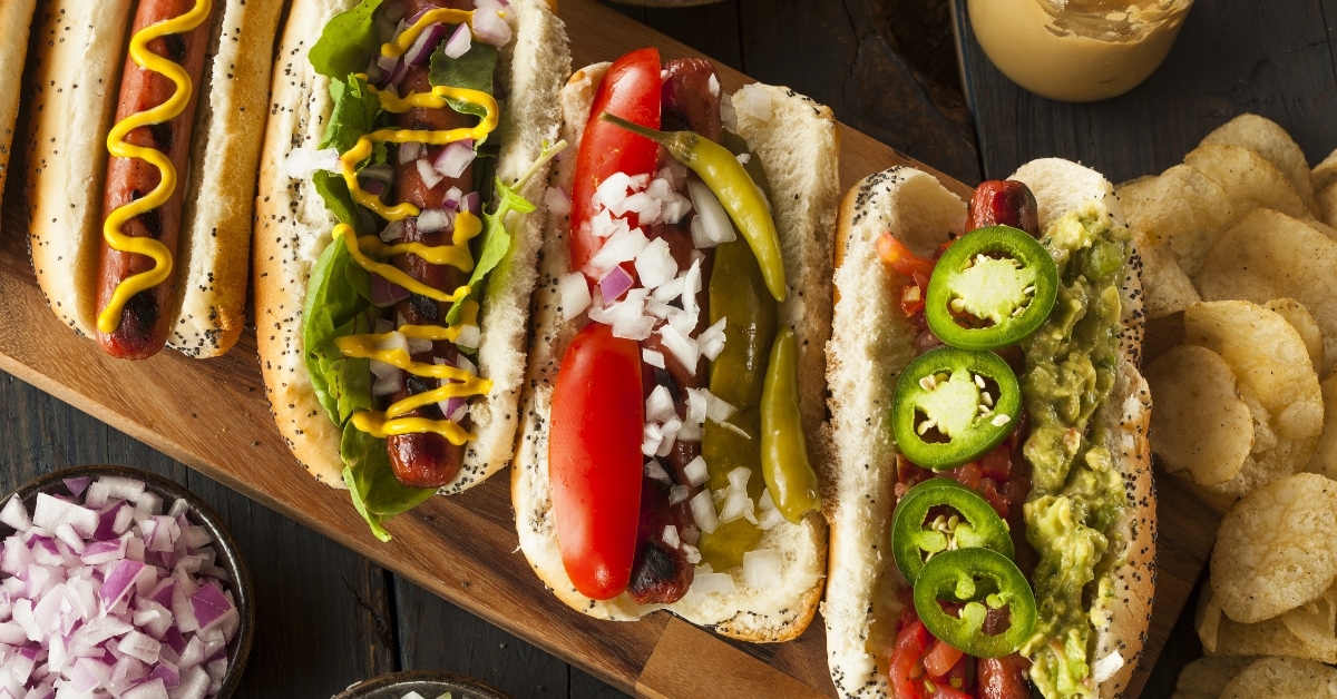 Homemade Gourmet Hot Dogs with Sides and Chips