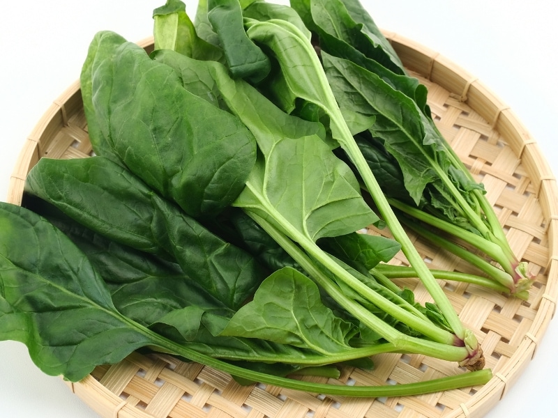 Horenso (Japanese Spinach) on a Woven Tray