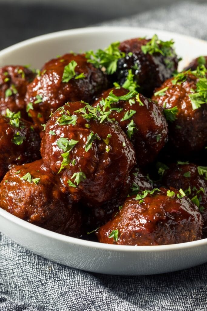Savory Meatballs with BBQ Sauce and Herbs