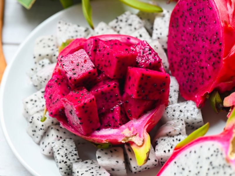 Sliced Red and White Fresh Dragon Fruits