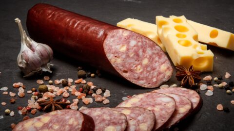 Sliced Summer Sausage with Cheddar Cheese