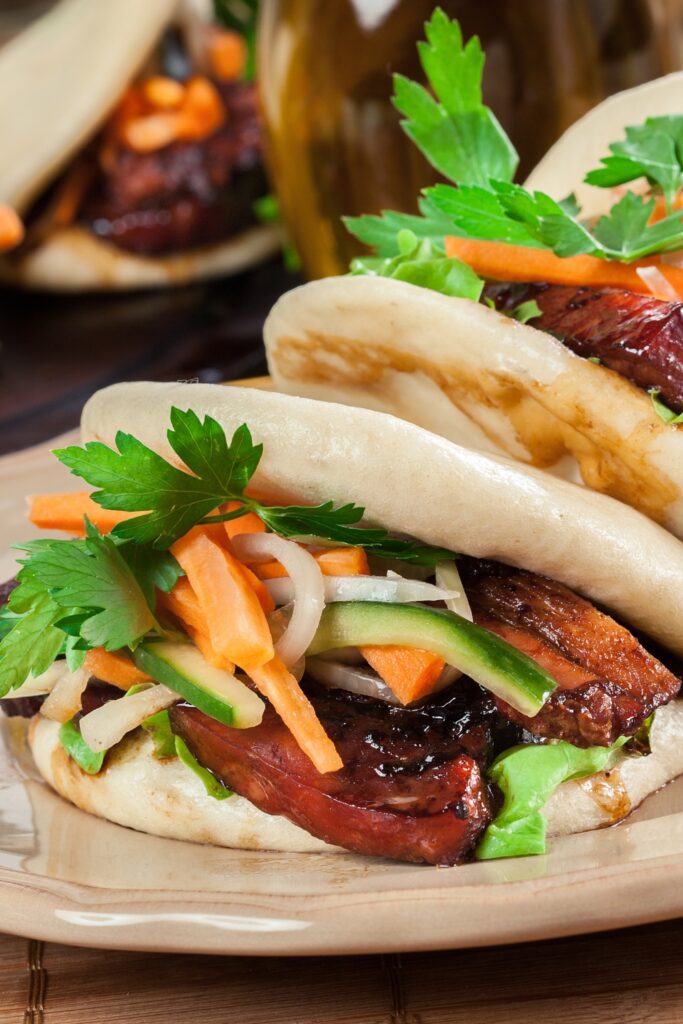 Steamed Buns with Pork Belly and Vegetables