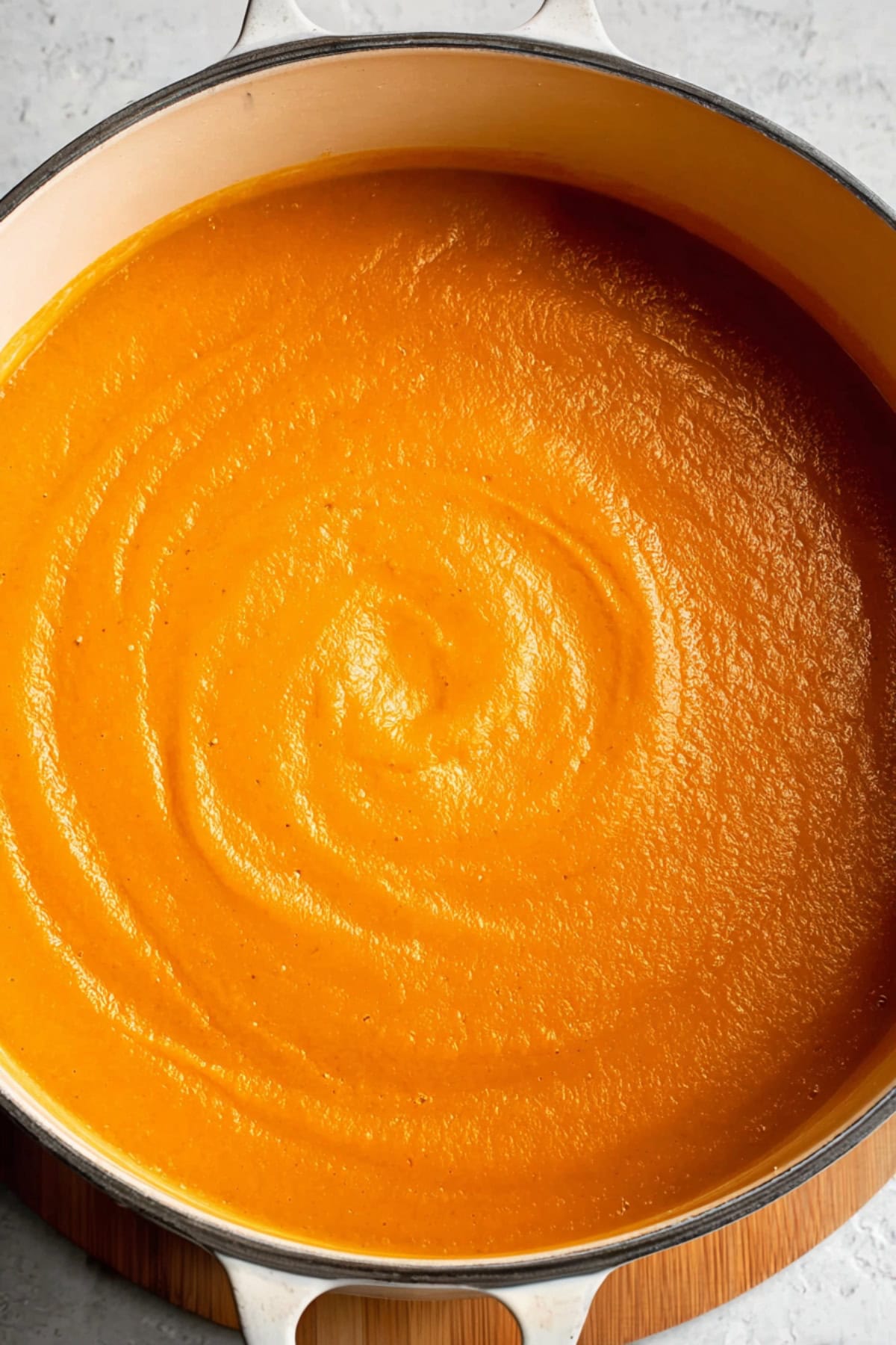 Sweet Potato Soup in a Dutch oven, top view. - 7