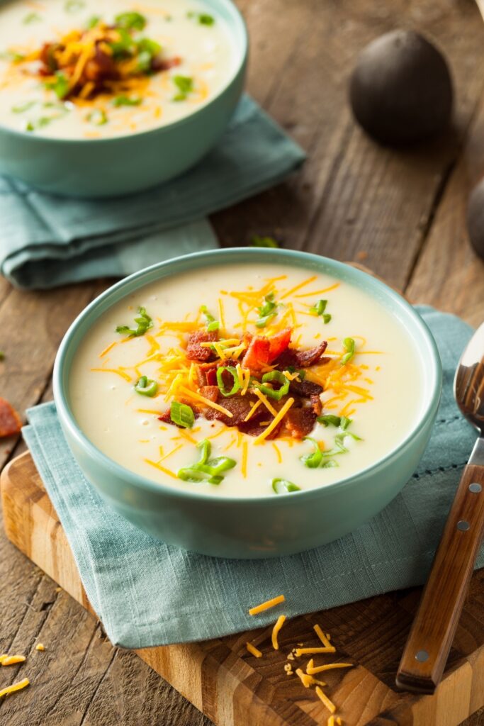 Warm Homemade Potato Soup with Cheese and Bacon
