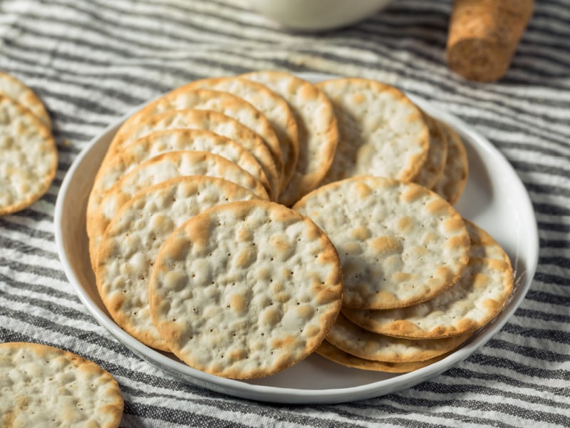 Water Crackers on a White Plate