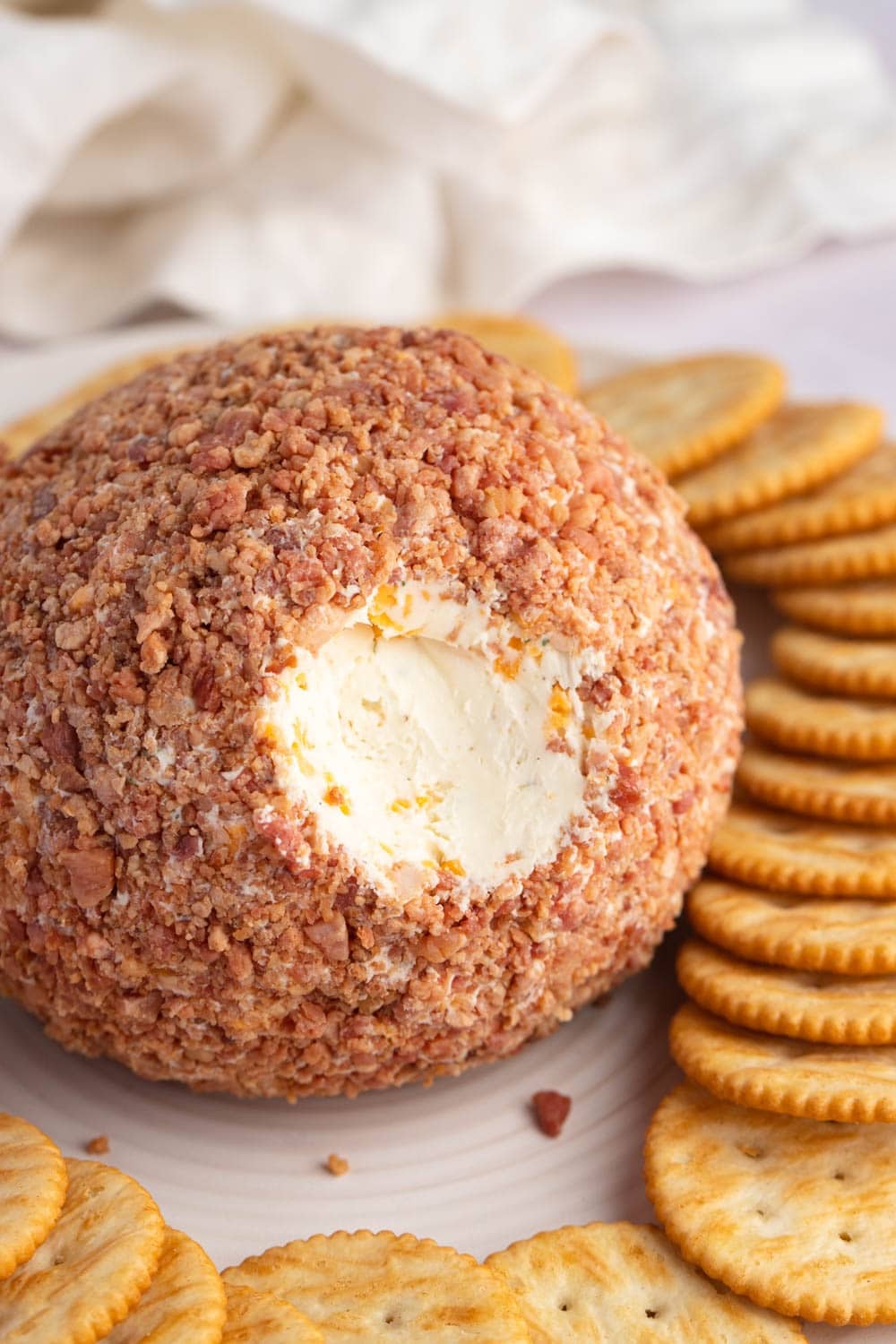 Appetizing Bacon Ranch Cheese Ball with Bacon Bits and Crackers