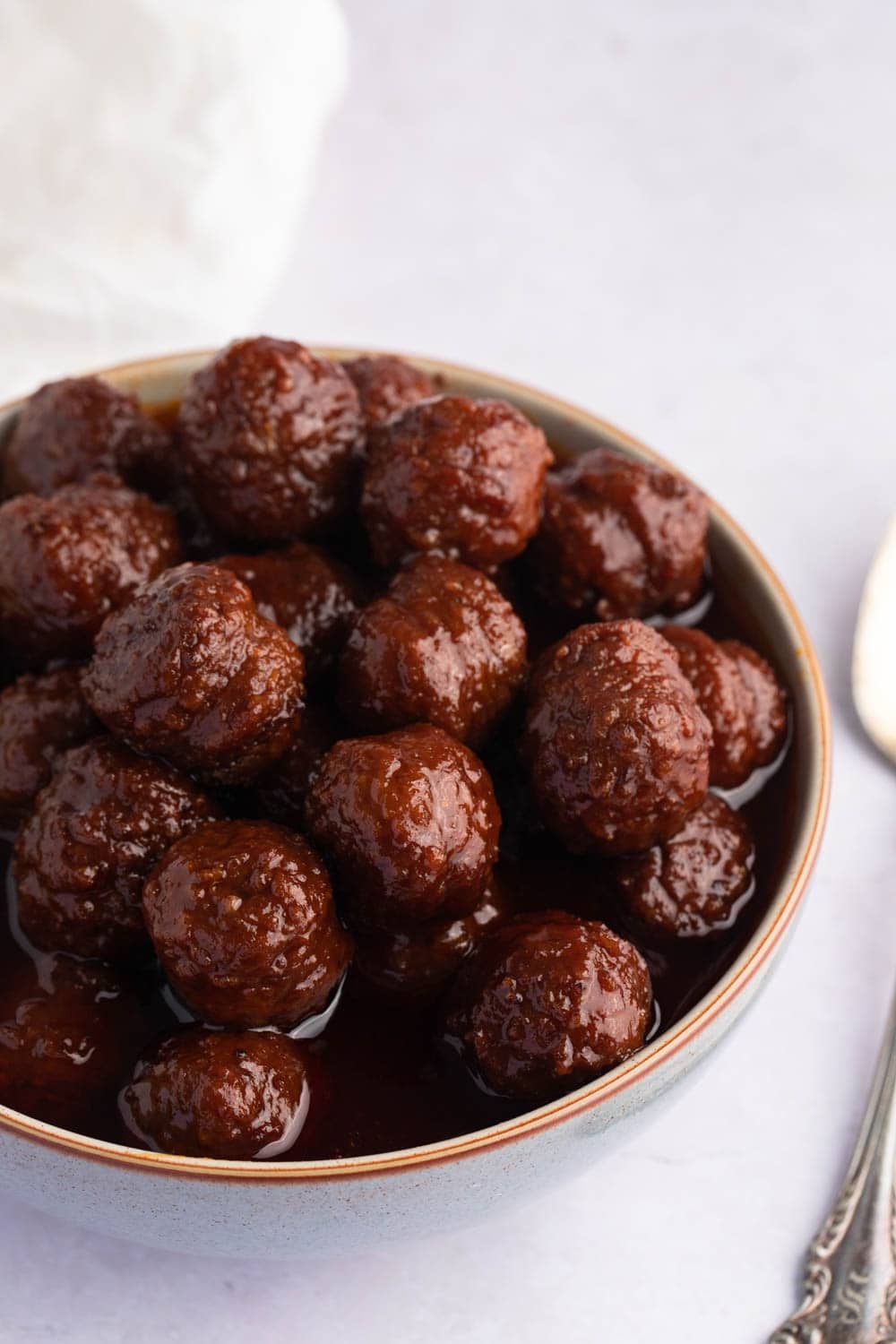 Bowl of Homemade Grape Jelly Covered Meatballs