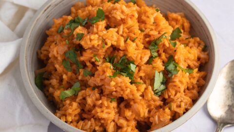 Bowl of Homemade Mexican Red Rice or Arroz Rojo with Cilantro