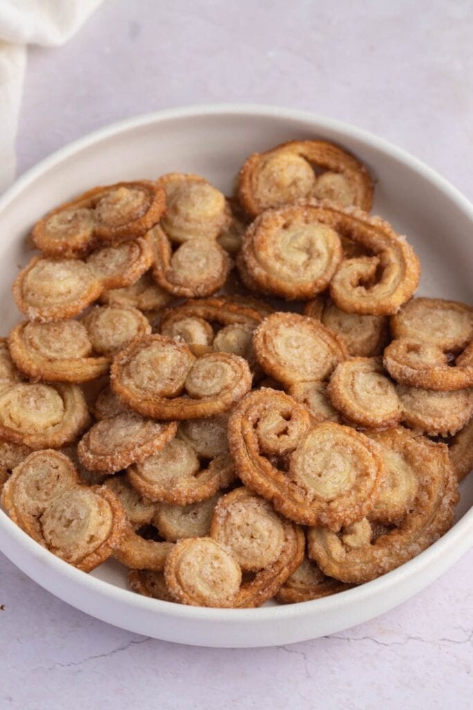 Bowl of Palmier Cookies with Sugar and Cinnamon