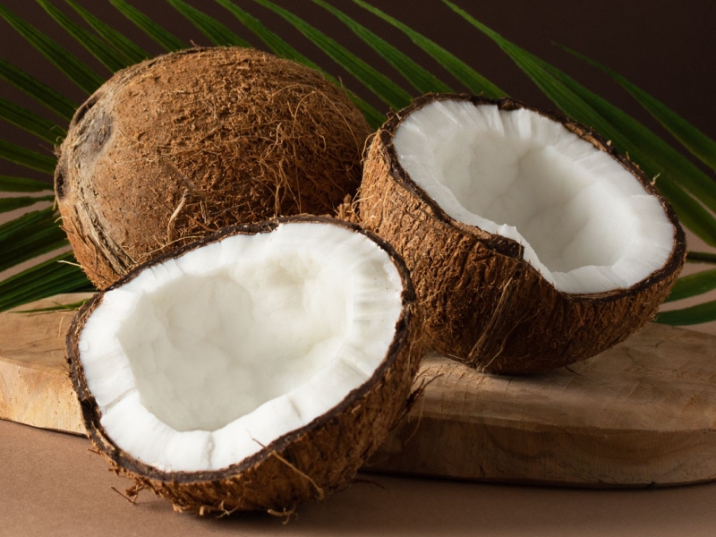 Coconut on a Wooden Cutting Board