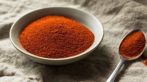 Dry Organic Red Smoke Paprika in a White Bowl