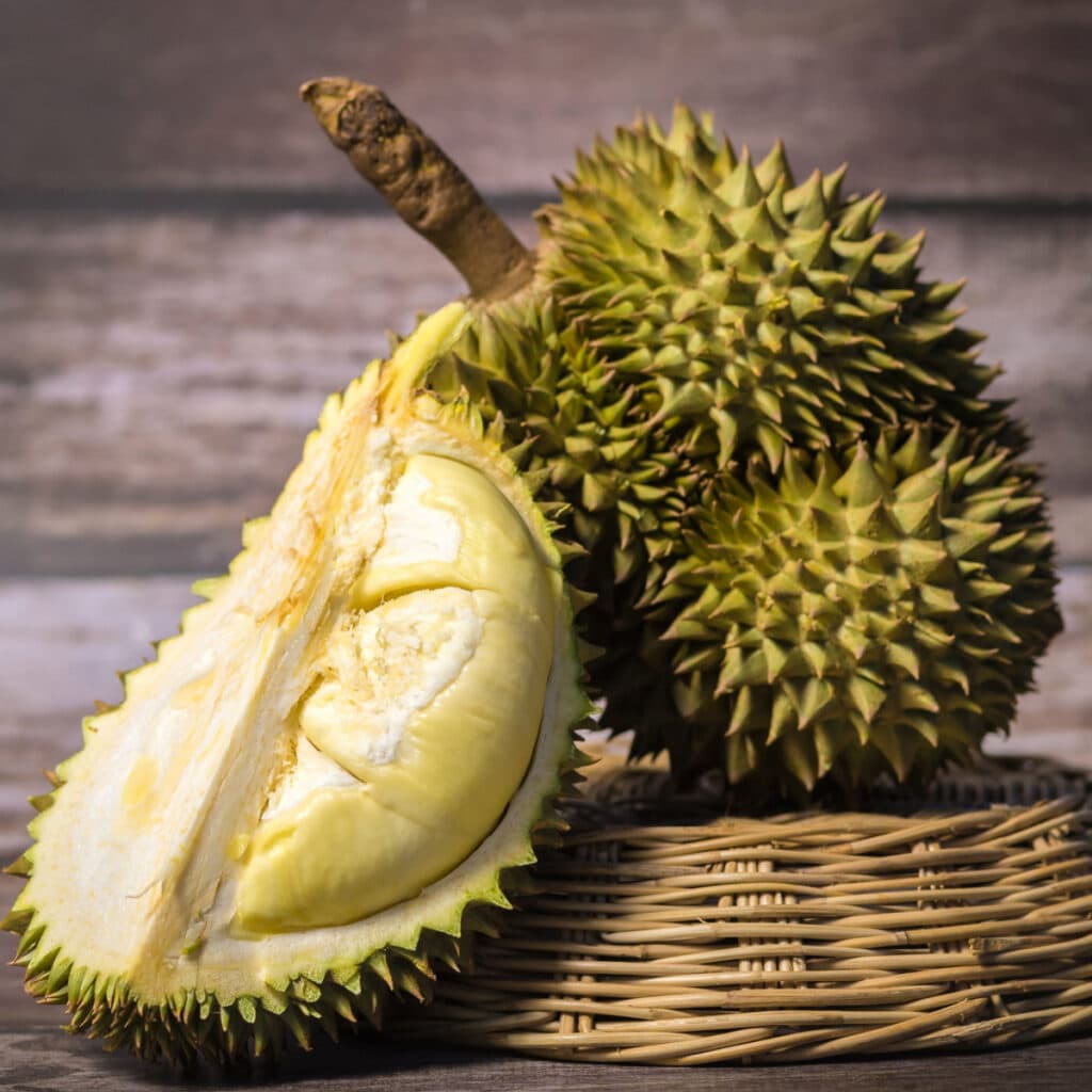 Whole and Sliced Durian Fruit