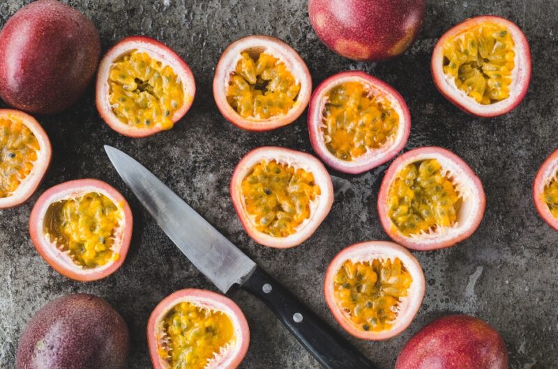 Fresh Organic Passion Fruit in Gray Background