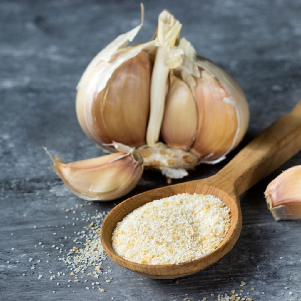 Wooden Spoon  Filled With Granulated Garlic