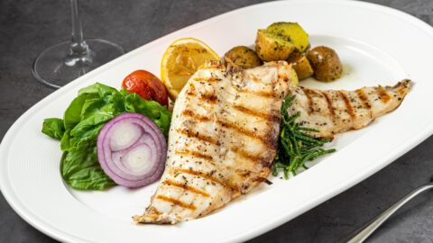 Grilled Sea Bass with Salad and Potatoes