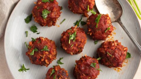 Homemade Appetizing and Sauce Porcupine Meatballs with Herbs