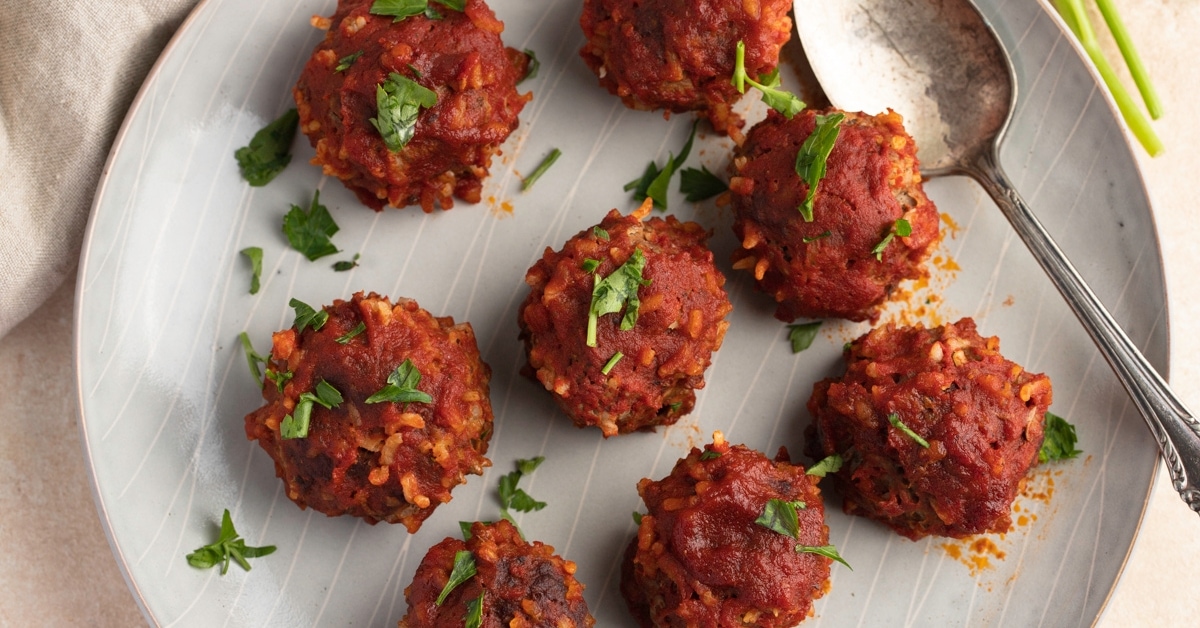 Homemade Appetizing and Sauce Porcupine Meatballs with Herbs