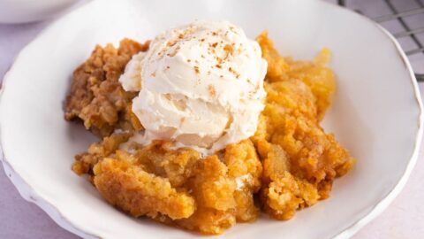 Homemade Buttery and Fruity Apple Dump Cake with Ice Cream