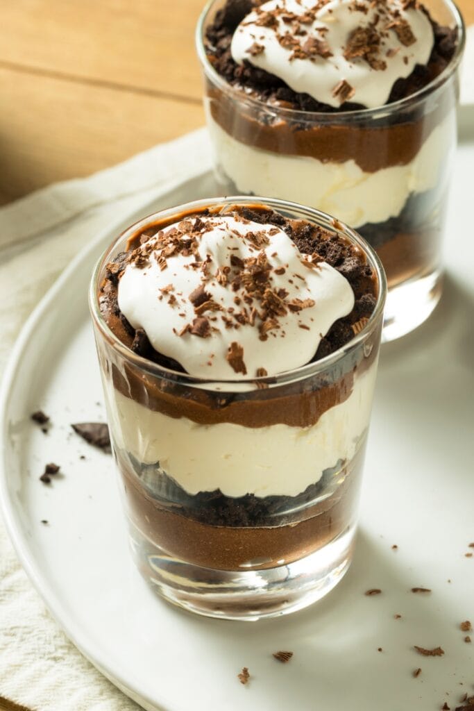 Homemade Chocolate Parfait with Whipped Cream and Pudding