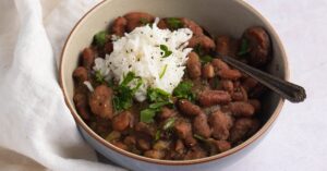 Homemade Hearty Red Beans and Rice with Sausage and Parsley