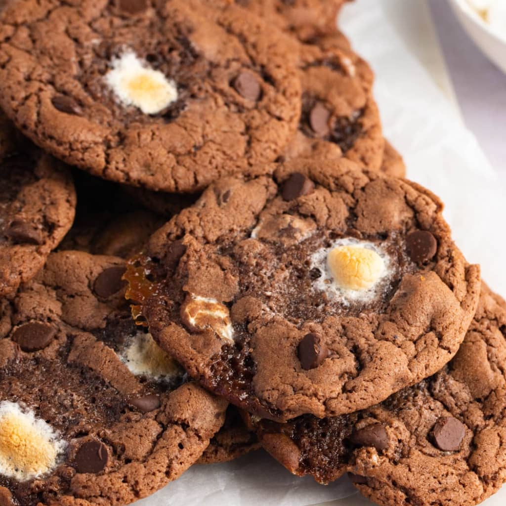 Homemade Hot Chocolate Cookies with Marshmallows and Chocolate Chips