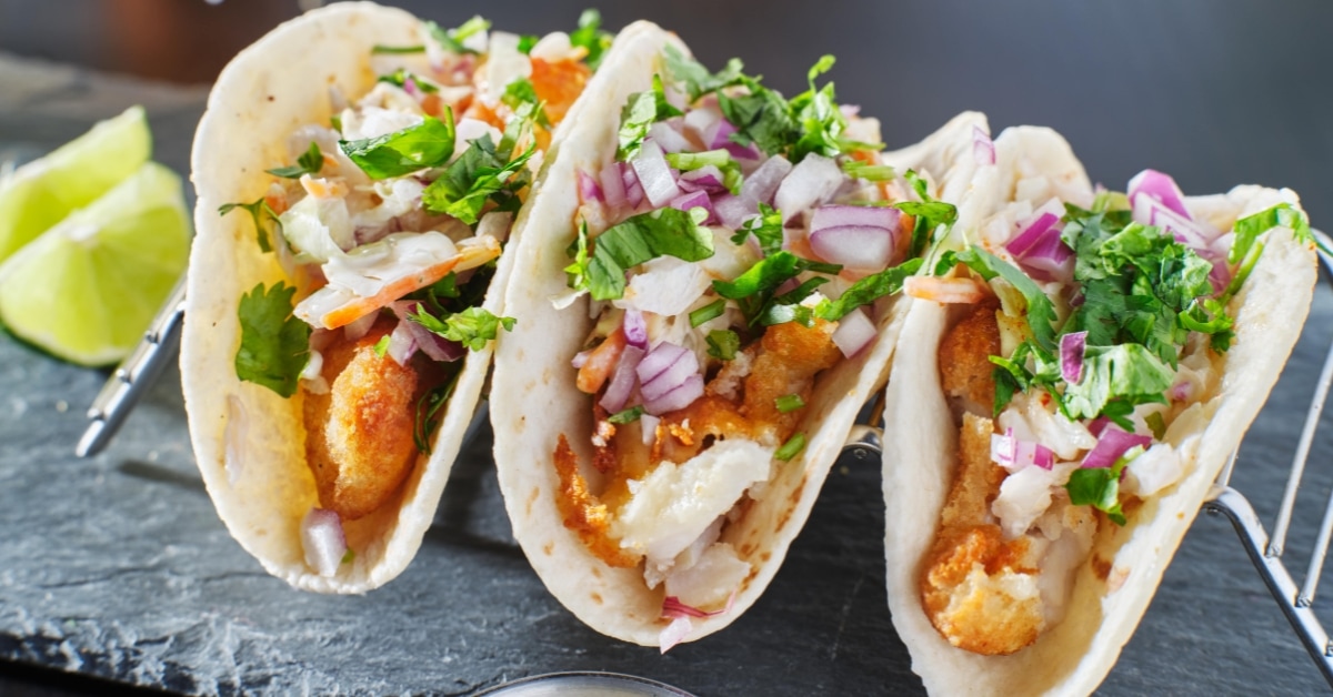Homemade Mexican Fish Taco with Green Onions and Herbs
