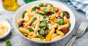 Homemade Pasta Salad with Grilled Vegetables in a Bowl