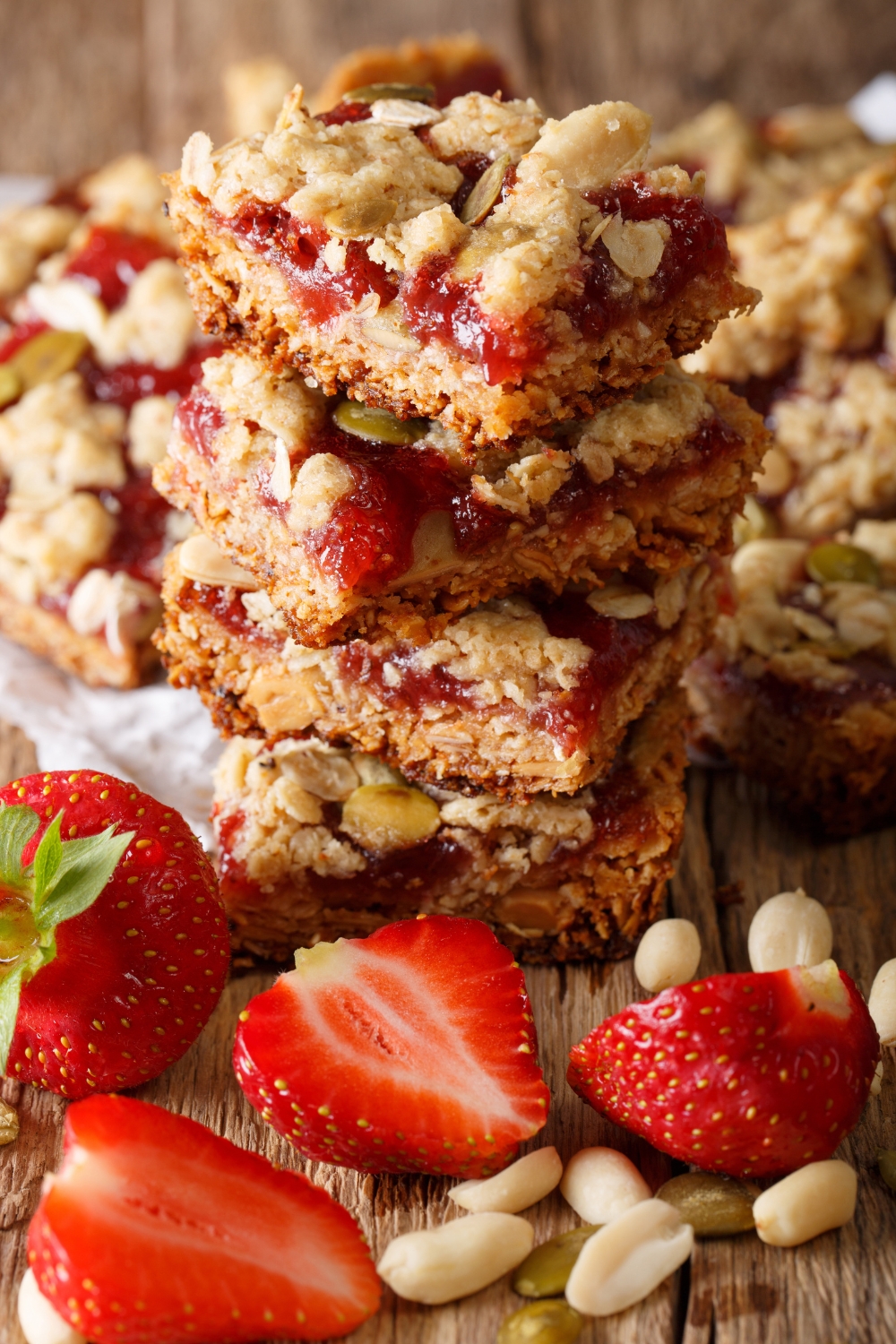 Homemade Strawberry Oatmeal Bars with Peanuts