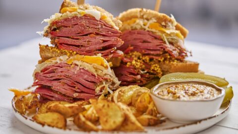 Homemade Reuben Sandwich with Roasted Potatoes