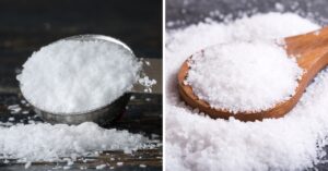 Kosher Salt and Sea Salt in Different Spoons