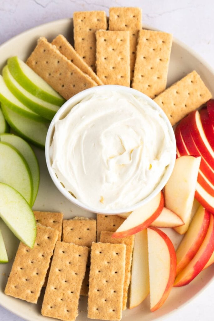 Marshmallow Cream Cheese Fruit Dip with Fruits and Crackers
