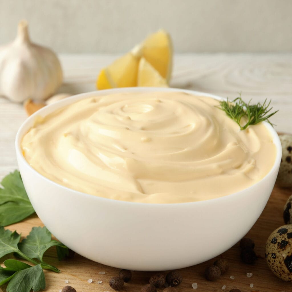 Mayonnaise in a White Ceramic Bowl