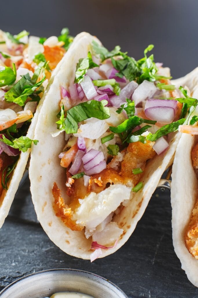 Mexican Fish Taco with Green Onions and Herbs
